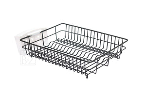 Extra Large Dish Drainer Rack | Single Tier, Rust Proof, Heavy Duty, Plastic Coated, Spacious, White Utensil Cutlery Holder for Kitchen | Mat Black (48 x 37.5 x 11.5cm)