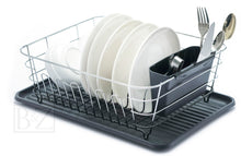 Load image into Gallery viewer, B&amp;Z Rust Proof Plastic Coated Small Dish Drying Rack - Chrome &amp; Black with Removable Utensil Holder Cutlery Tray | Anti Rust Over the Sink Dish Rack - 36 x 32.5 x 13.2cm
