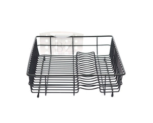 Extra Large Dish Drainer Rack | Single Tier, Rust Proof, Heavy Duty, Plastic Coated, Spacious, White Utensil Cutlery Holder for Kitchen | Mat Black (48 x 37.5 x 11.5cm)