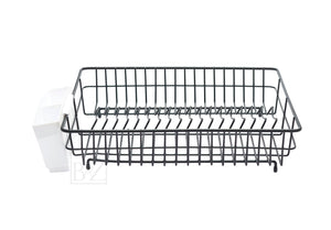 Extra Large Dish Drainer Rack | Single Tier, Rust Proof, Heavy Duty, Plastic Coated, Spacious, White Utensil Cutlery Holder for Kitchen | Mat Black (48 x 37.5 x 11.5cm)