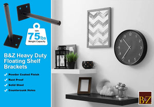 B&Z Heavy Duty Long Concealed Invisible Hidden Floating Shelf Support Industrial Brackets Best for Drywall & Brickwall Blind Scaffold Board Shelve - 3 Sizes & 3 Packs