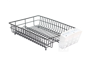Extra Large Dish Drainer Rack | Single Tier, Rust Proof, Heavy Duty, Plastic Coated, Spacious, White Utensil Cutlery Holder for Kitchen | Mat Black (48 x 37.5 x 11.5cm)