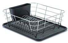 Load image into Gallery viewer, B&amp;Z Rust Proof Plastic Coated Small Dish Drying Rack - Chrome &amp; Black with Removable Utensil Holder Cutlery Tray | Anti Rust Over the Sink Dish Rack - 36 x 32.5 x 13.2cm
