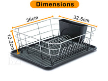 Load image into Gallery viewer, B&amp;Z Rust Proof Plastic Coated Small Dish Drying Rack - Chrome &amp; Black with Removable Utensil Holder Cutlery Tray | Anti Rust Over the Sink Dish Rack - 36 x 32.5 x 13.2cm
