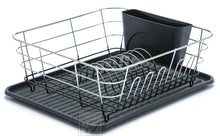 Load image into Gallery viewer, B&amp;Z Rust Proof Plastic Coated Small Dish Drying Rack - Chrome &amp; Black with Removable Utensil Holder Cutlery Tray | Anti Rust Over the Sink Dish Rack - 36 x 32.5 x 13.2cm
